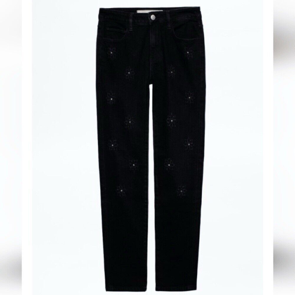 Brockenbow Zadig Voltaire Ritz Jeans Embellished Floral Black Distressed Size 26